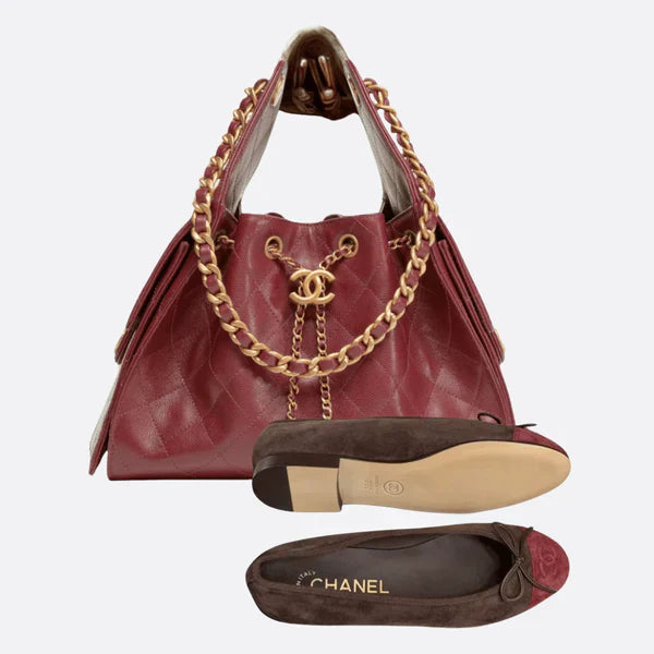 Chanel 25 Bordeaux Caviar & Ballerinaskor Set